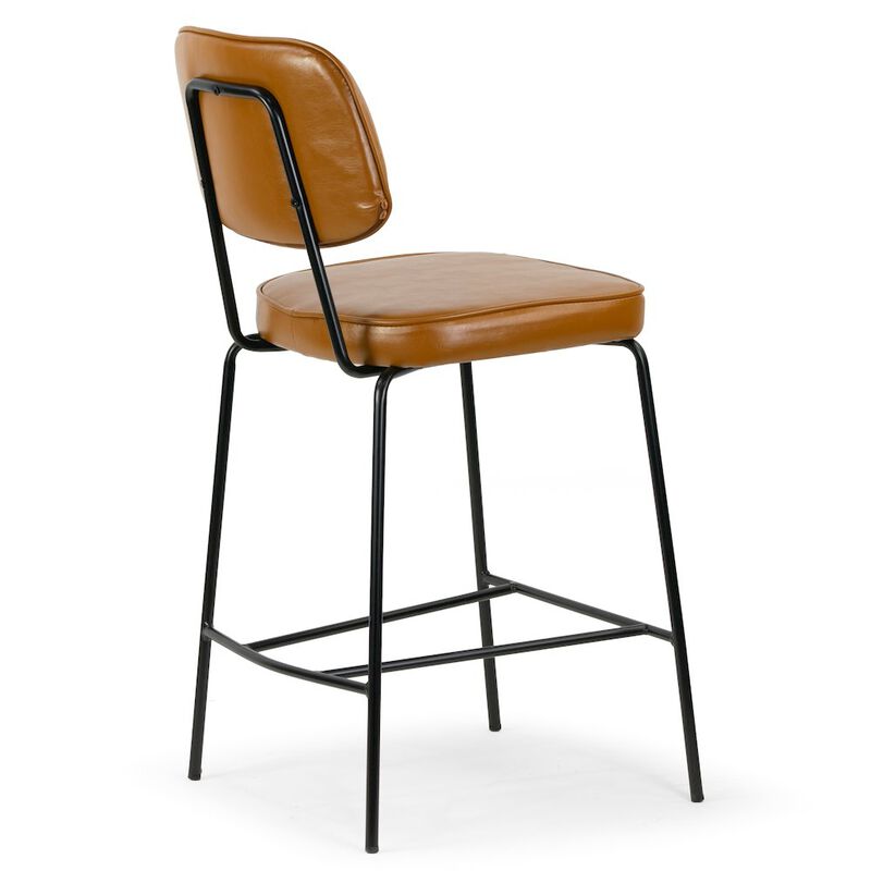 Glamour Home Set of 2 Avel Cappuccino Faux Leather Counter Stool with Black Metal Legs