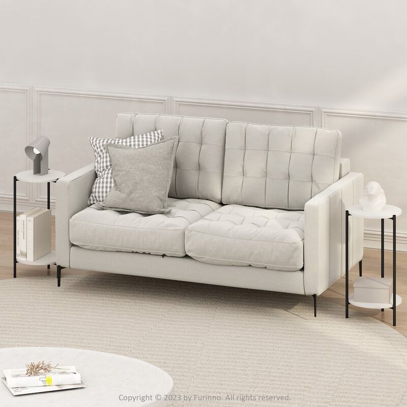 2-Tier Tall Round Side End Table with Sturdy Metal Legs, Set of 2, White/Black