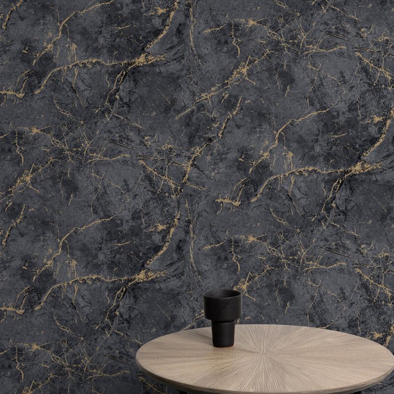 Textured Vibes Marble Plain Black Wallpaper A78003 image number 3