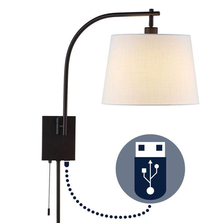 Gosling Mid-Century Modern Plug-In or Hardwired Iron LED Gooseneck Swing Arm Wall Sconce with Pull-Chain and USB Charging Port