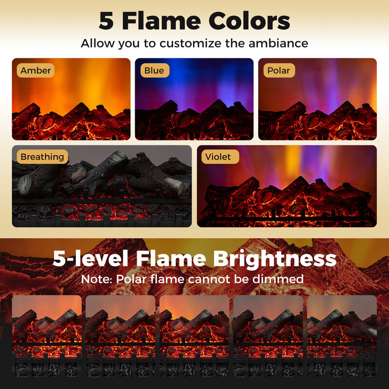 Infrared Quartz WiFi Electric Fireplace Insert with Realistic Lemonwood Logs-Black image number 7