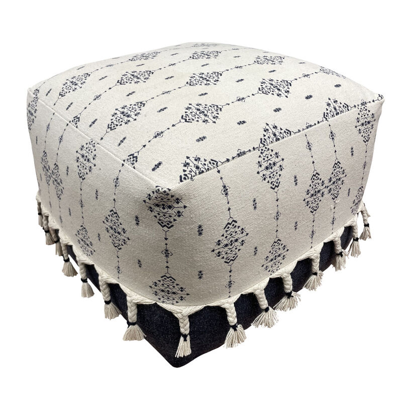 Cotton Medallion Pouf Ottoman for Living Room, Bedroom, or Lounge Seating