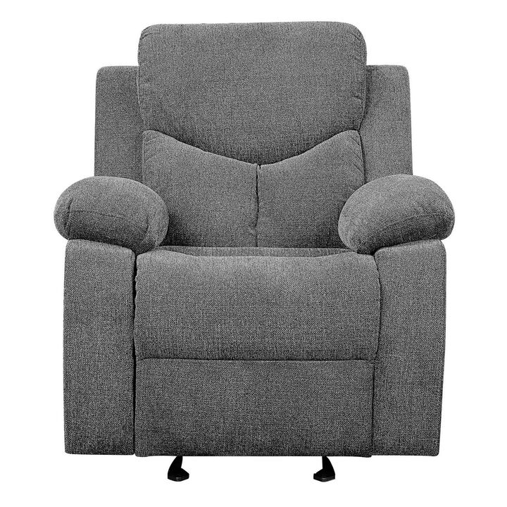 Fabric Upholstered Glider Recliner Chair with Pillow Top Armrest, Gray-Benzara