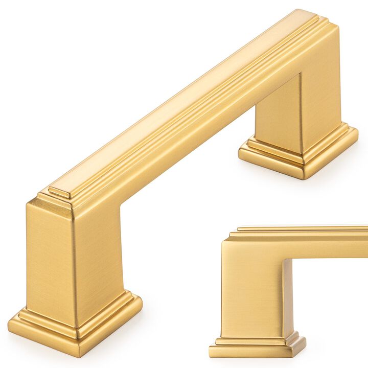 KOOFIZO Stepped Bar Cabinet Pull - Brushed Gold Furniture Handle, 3 Inch/76mm Screw Spacing, 10-Pack for Kitchen Cupboard Door,