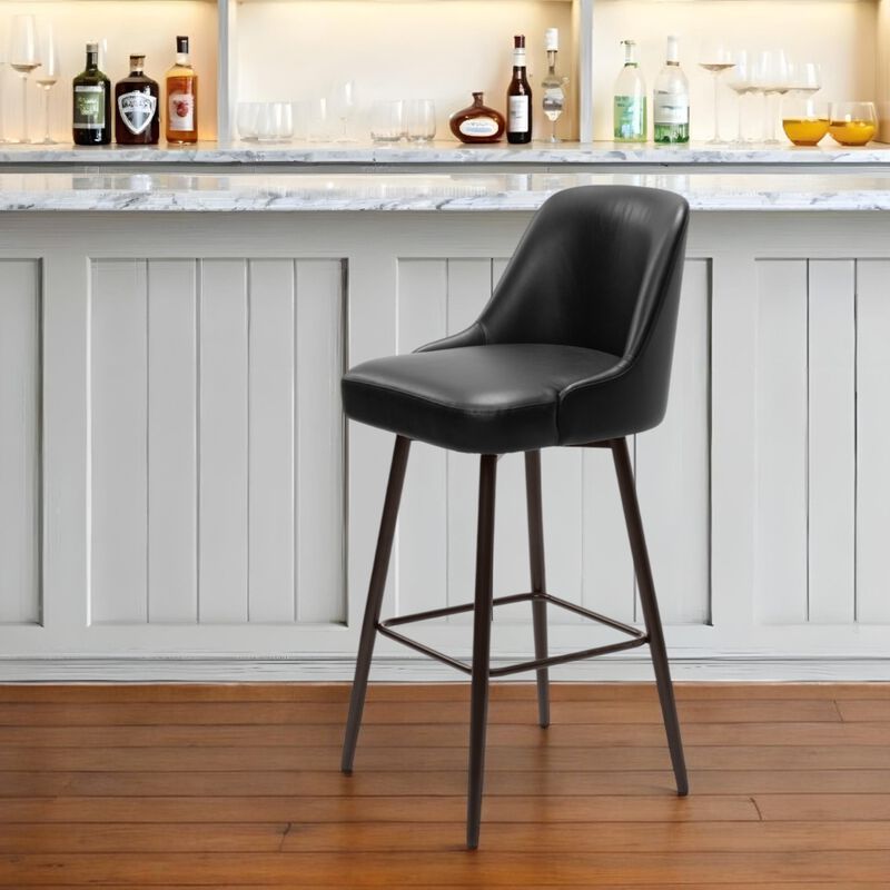 HomeRoots 30" Black And Bronze Faux Leather And Steel Bar Height Swivel Bar Chair image number 1