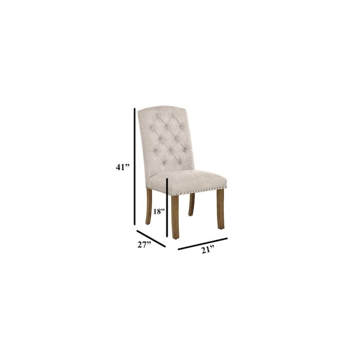 Beige Dining Chair With Linen Fabric (Set Of 2)