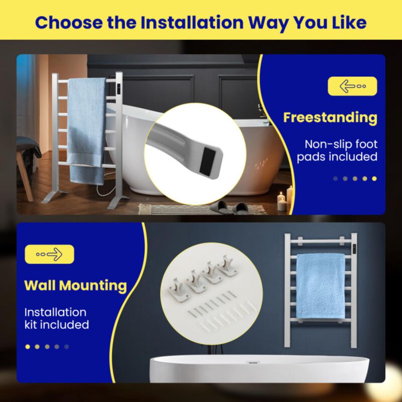 Hivvago Freestanding and Wall-mounted 6 Bars Towel Warmer with Timer and LED Display