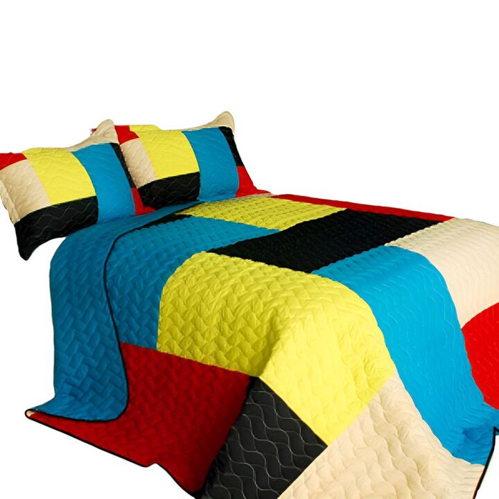 3 Piece Patchwork Quilted Quilt Set Queen Size Lightweight Soft Bedspread Set