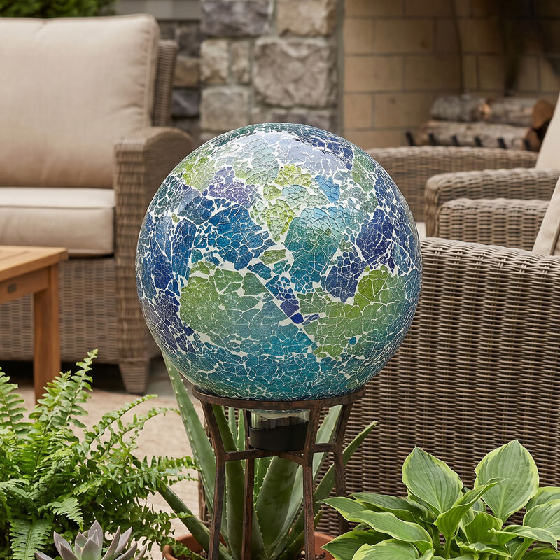 Sunnydaze Azul Terra Crackled Glass Mosaic Gazing Globe - 10 in - 2pk image number 1