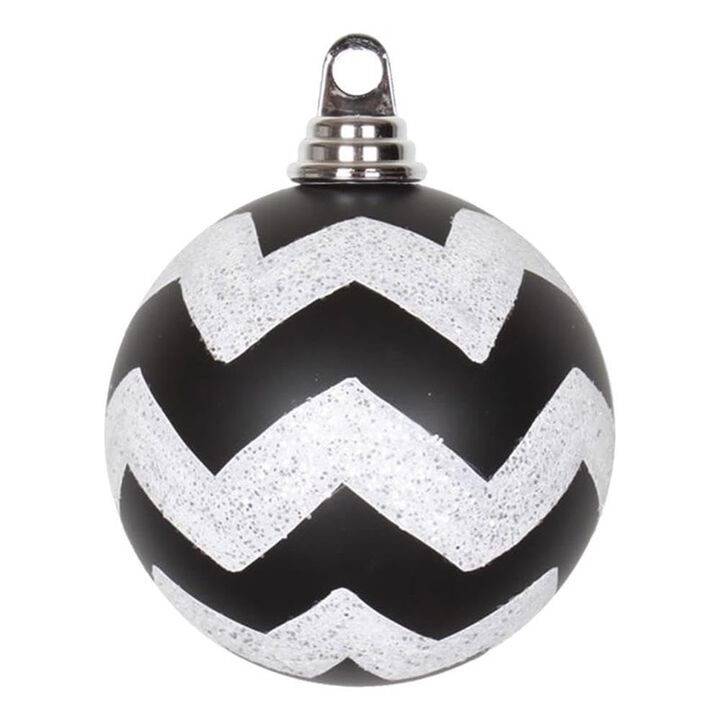 Vickerman 4.75" Chevron Ball Christmas Ornaments in Matte Black/White (Set of 3)