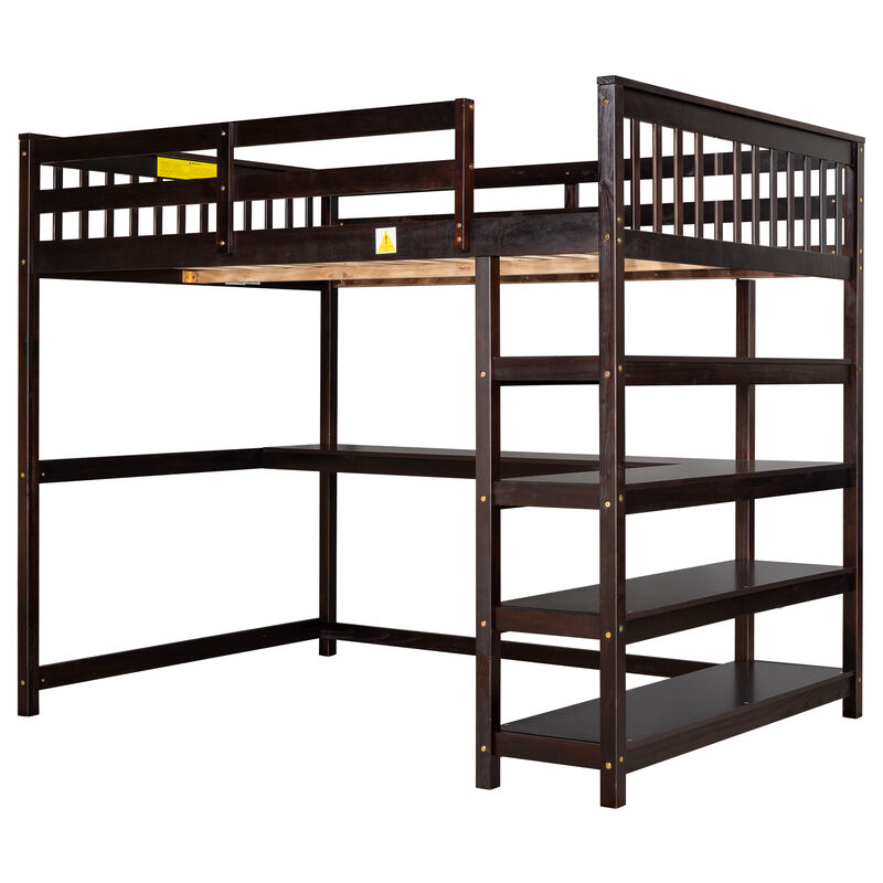 Whisen Elegant Design Full Size Loft Bed with Storage Shelves and Desk