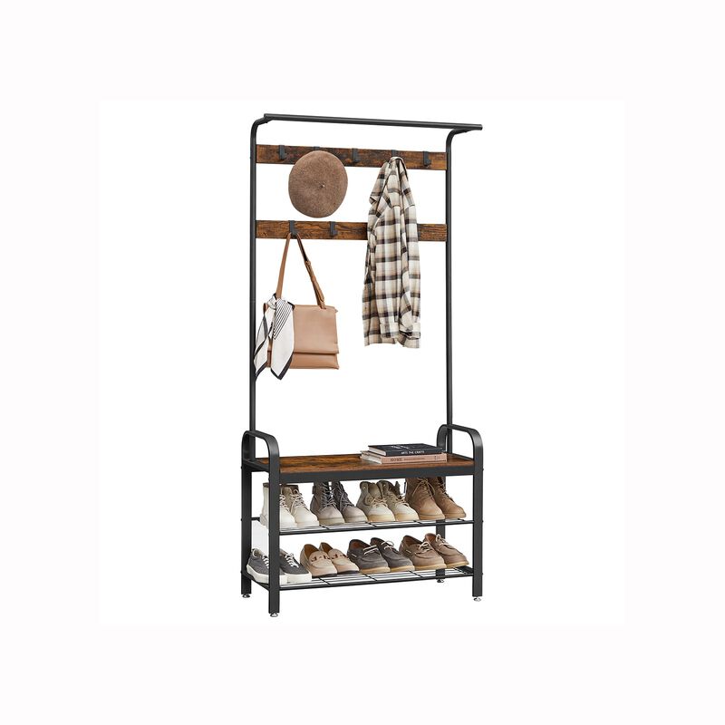 BreeBe Rustic Brown Hall Tree with Shoe Bench