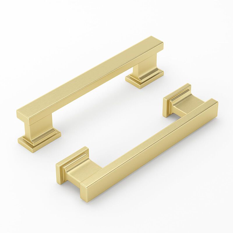 Banqin Cabinet Handles Kitchen Drawer Pulls and Knobs, 5Pack Gold 3inch Hole Center, Square Hardware for Bathroom Dresser