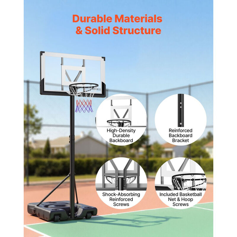 Portable Basketball Goal System with Adjustable Height, PC Backboard and Rolling Base-Black image number 5