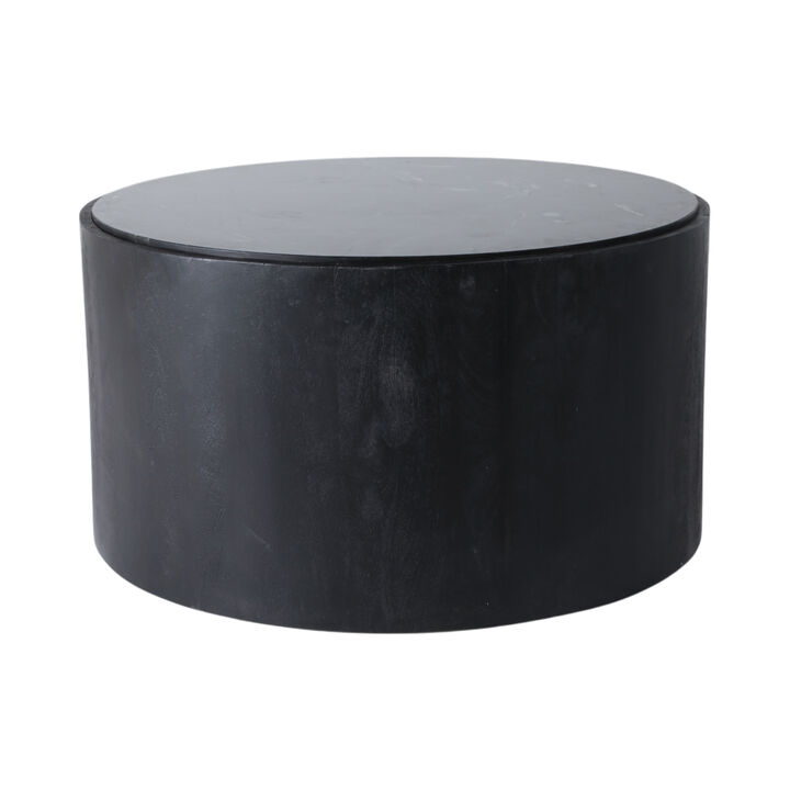 32x17 Marble Inlay Rnd Coffee Table, Blk/wht