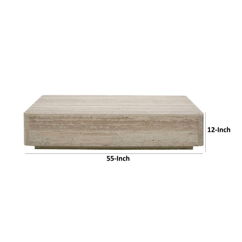 Lia 55 Inch Coffee Table, Rectangular Travertine Stone Finish Laminated Top image number 4