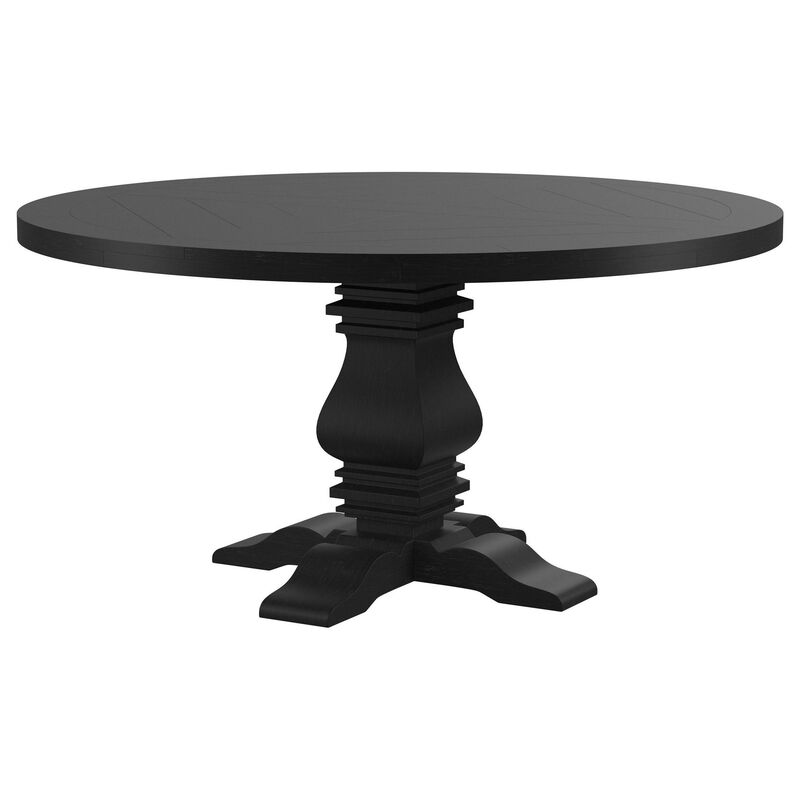 Som Dining Table with Pedestal Base, Antique Style Black 60 Inch Round - Benzara