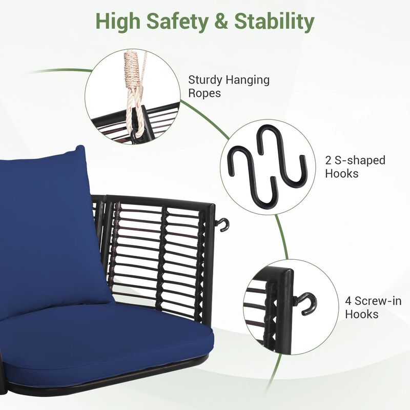 Mondawe Porch Swing Patio Hanging Rattan Chair with Zippered Cushions and Rope