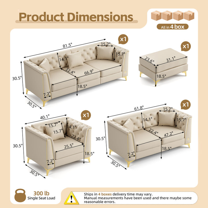 Wotvo Luxury Modular Chesterfield Sofa Set image number 3