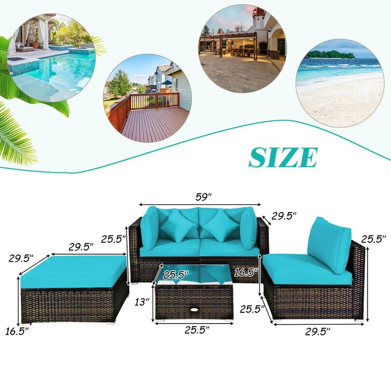 Mondawe 5 Pieces Outdoor Patio Rattan Furniture Set Sectional Conversation with Cushions