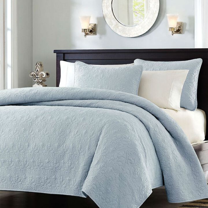 QuikFurn Full / Queen size Quilted Bedspread Coverlet with 2 Shams in Light Blue