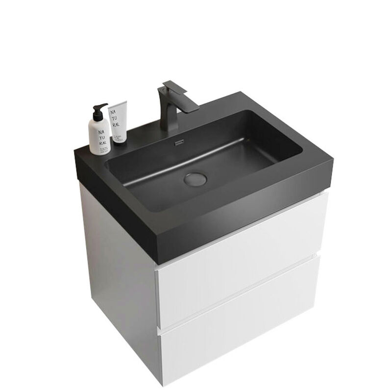 Alice 24" White Bathroom Vanity with Sink, Large Storage Wall Mounted Floating Bathroom Vanity for Modern Bathroom, One-Piece Black Sink Basin without Drain and Faucet