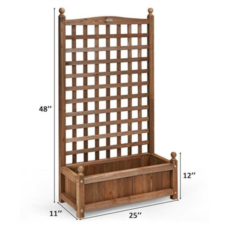 Solid Wood Farmhouse Garden Planter Box with High Trellis