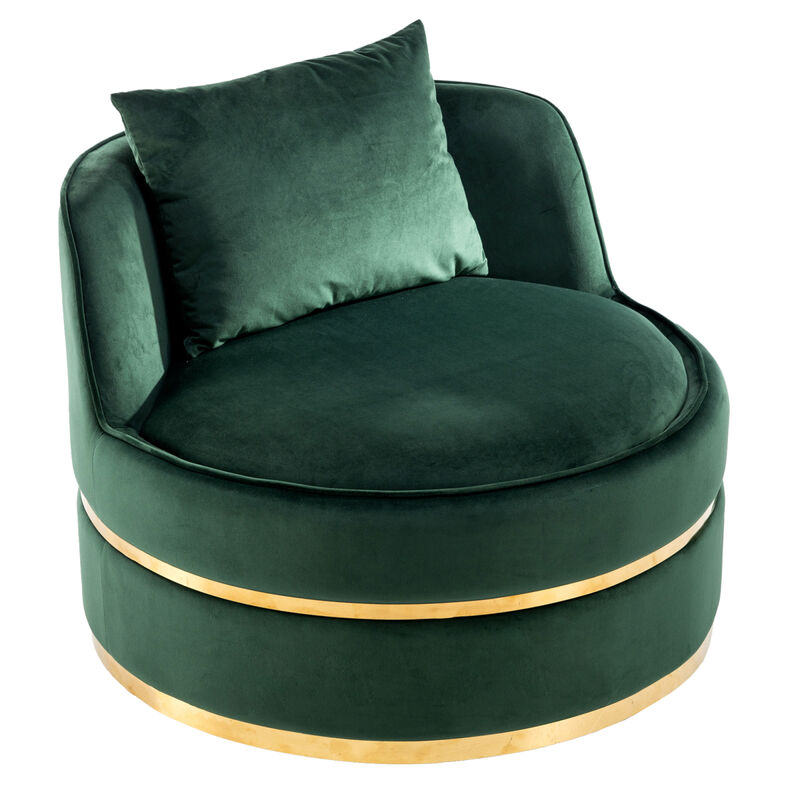 360 Degree Swivel Accent Chair Velvet Modern Upholstered Barrel Chair Oversized Soft Chair with Seat Cushion for Living Room, Bedroom, Office, Apartment, Green