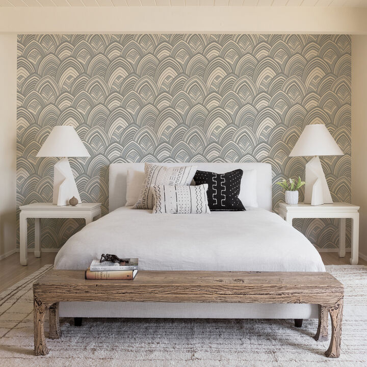 Cabarita Grey Art Deco Flocked Leaves Wallpaper