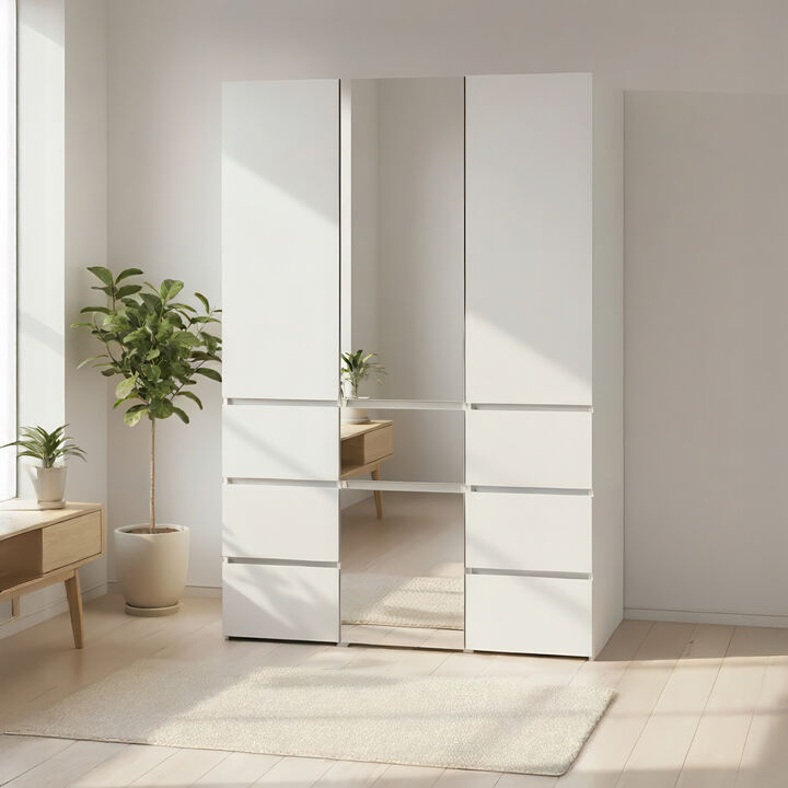 Elise Modular Wood Closet System with Mirror in White