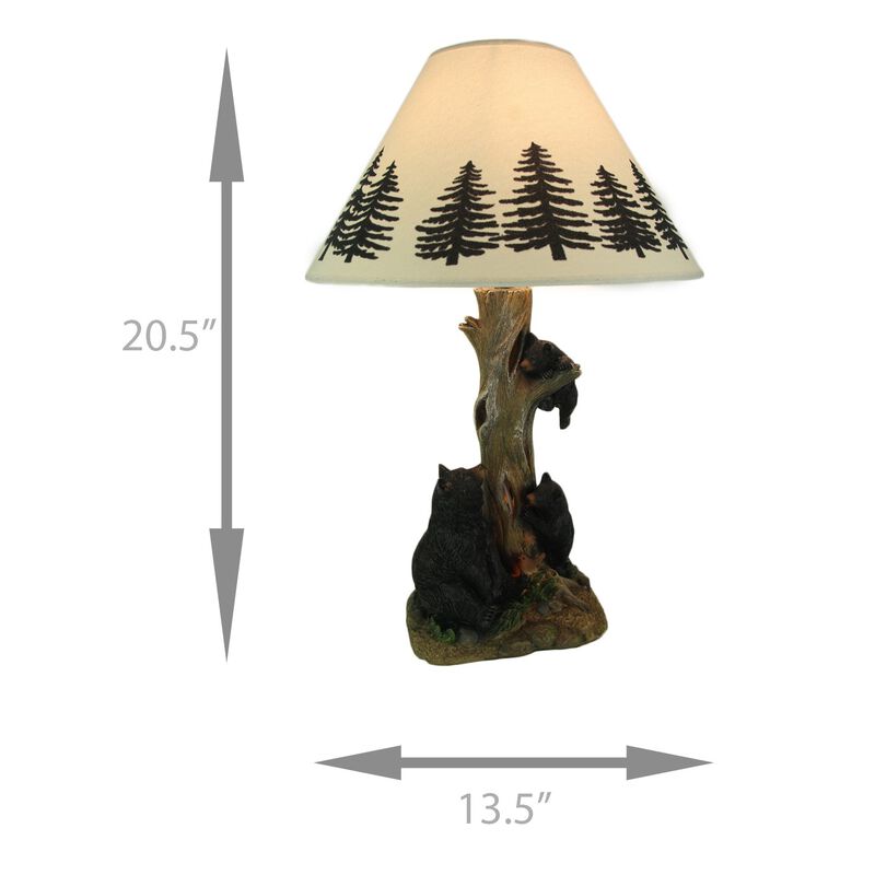 Playful Black Bears Climbing Pine Tree Rustic Table Lamp With Nightlight Base image number 3