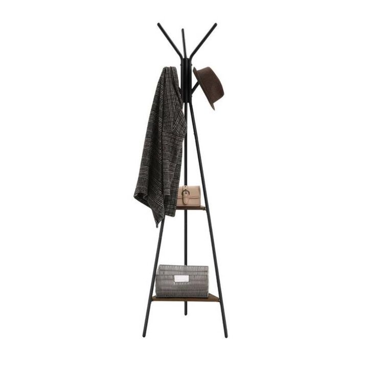 Hivvago Modern Coat Rack with Matte Black Metal Frame and 2 Shelves