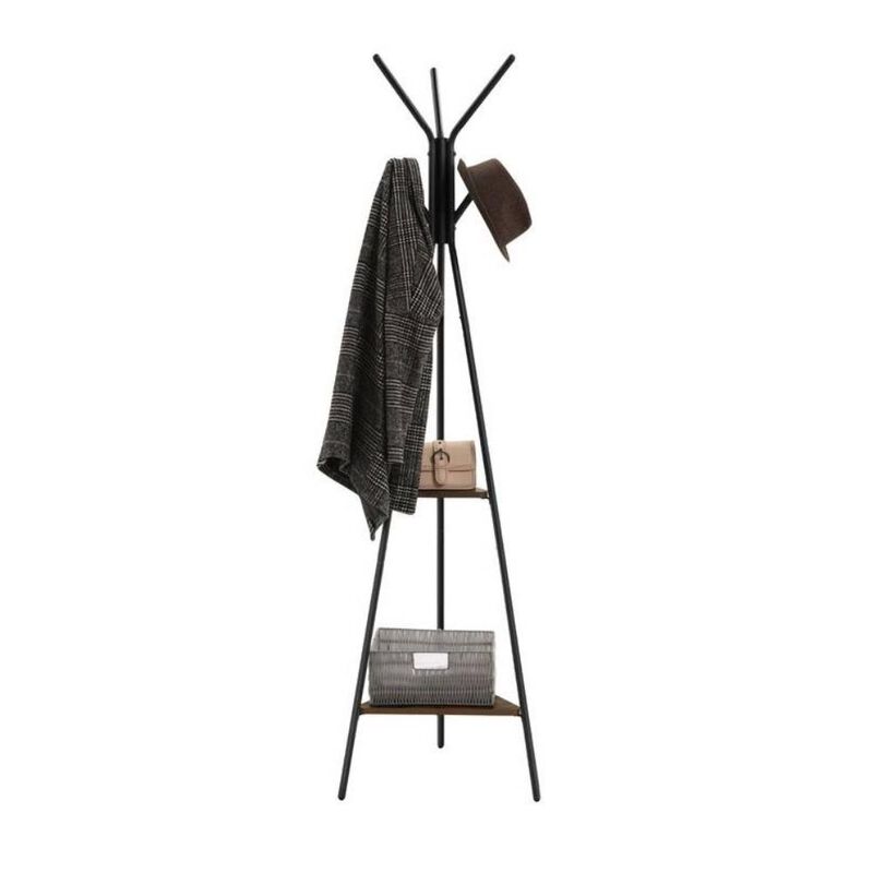 Hivvago Modern Coat Rack with Matte Black Metal Frame and 2 Shelves