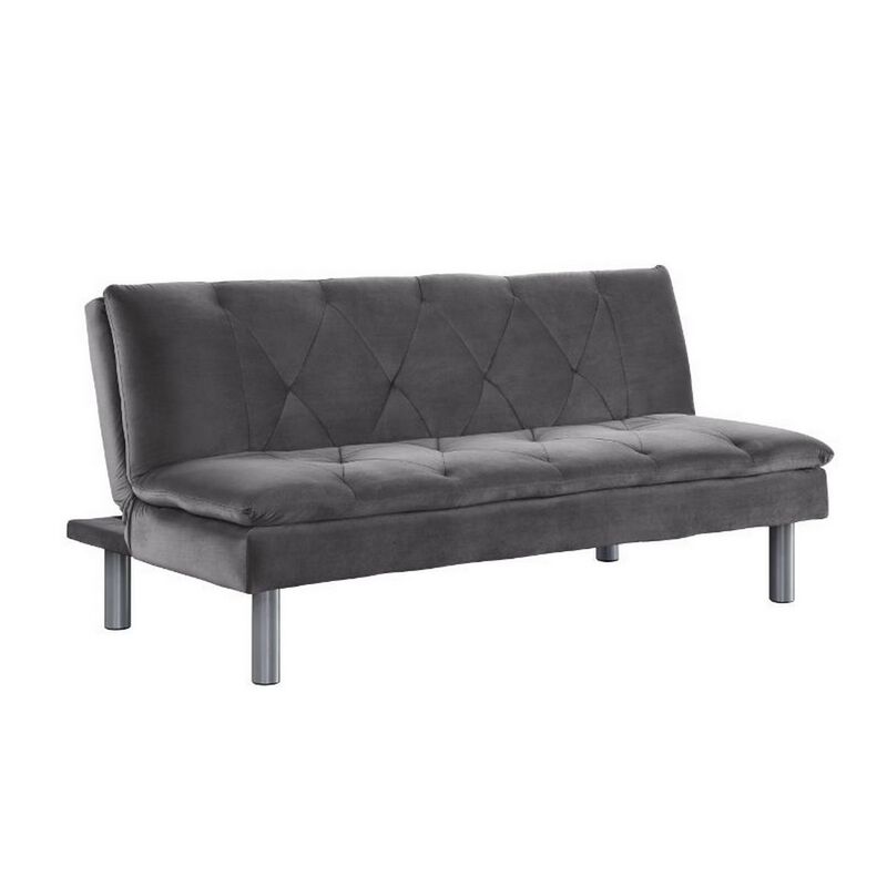 Adjustable Sofa with Diamond Tufting and Metal Legs, Gray-Benzara image number 1