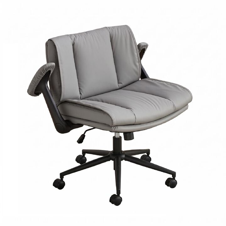 with Flip-Up Armrests Leather, Cross Legged Office Chair on Wheels