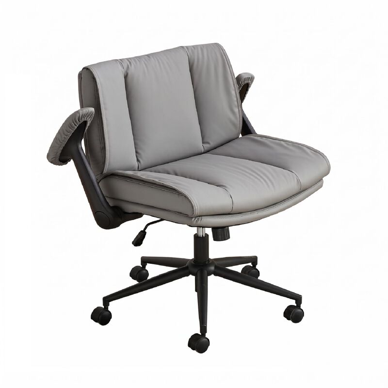 with Flip-Up Armrests Leather, Cross Legged Office Chair on Wheels image number 0