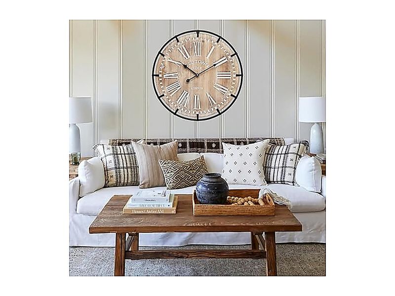 24 Inch Grand Farmhouse Wall Clock Vintage Inspired Wood Metal Design Large image number 2