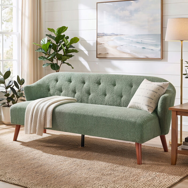 Merax Mid-Century Plush Fabric Loveseat Sofa with Tufted Back image number 2