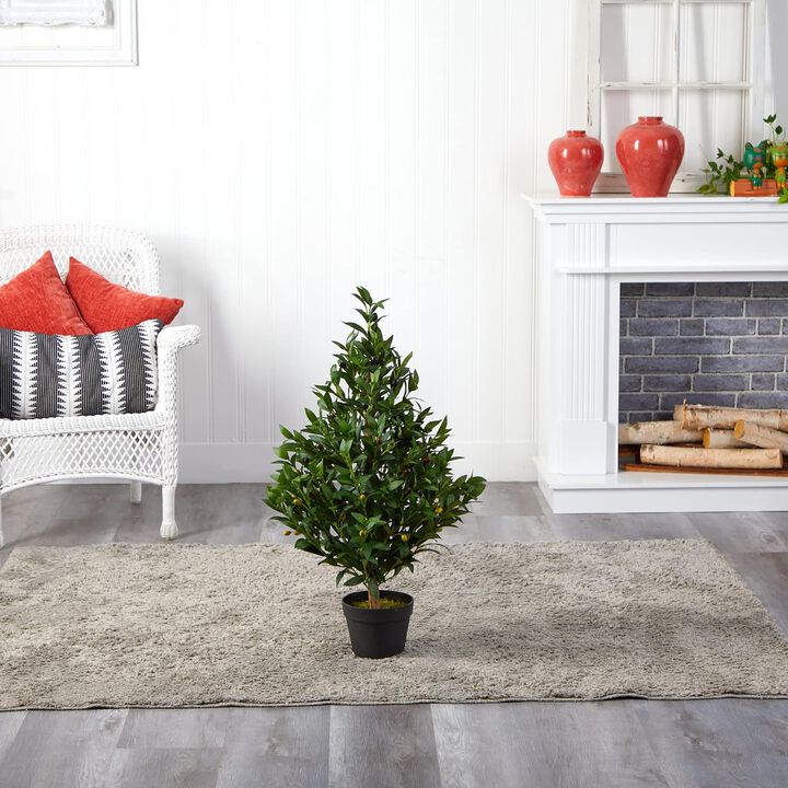 Hivvago 35 Inches Olive Cone Topiary Artificial Tree UV Resistant (Indoor/Outdoor)