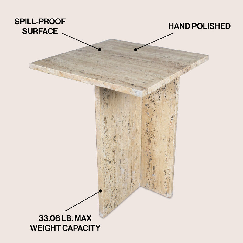 Cecil 18.5" Contemporary Natural Marble Handmade T-Shaped End Table