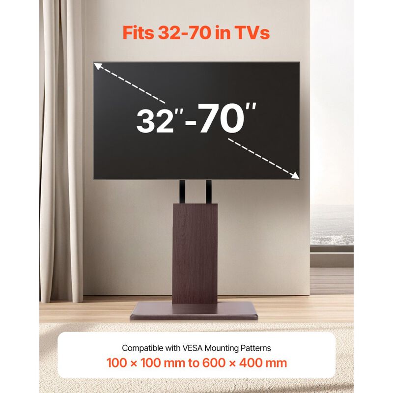 Universal Swivel TV Stand with Power Strip, Height Adjustable TV Mount for Living Room-Brown image number 3