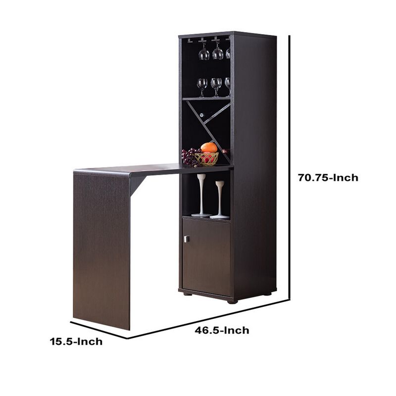 Wooden Wine Cabinet with Spacious Storage and Bar Table, Red Cocoa Brown