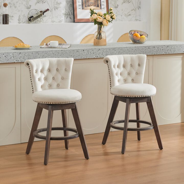 26" Counter Height Tufted Velvet Swivel Bar Stools, Set of 2