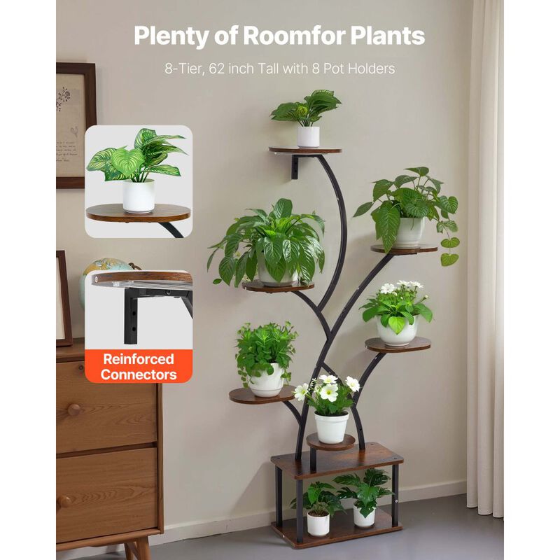 Tall 8 Tier Plant Shelf with Grow Lights, Metal Corner Plant Stand for Living Room image number 4