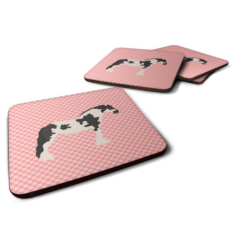 Caroline's Treasures Cyldesdale Horse Pink Check Decorative coasters, 3.5, Multicolor