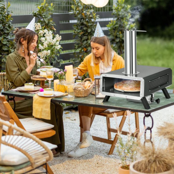 Hivvago Outdoor Pizza Oven Portable Wood Pellet Pizza Stove with 12 Inch Round Rotatable Pizza Stone