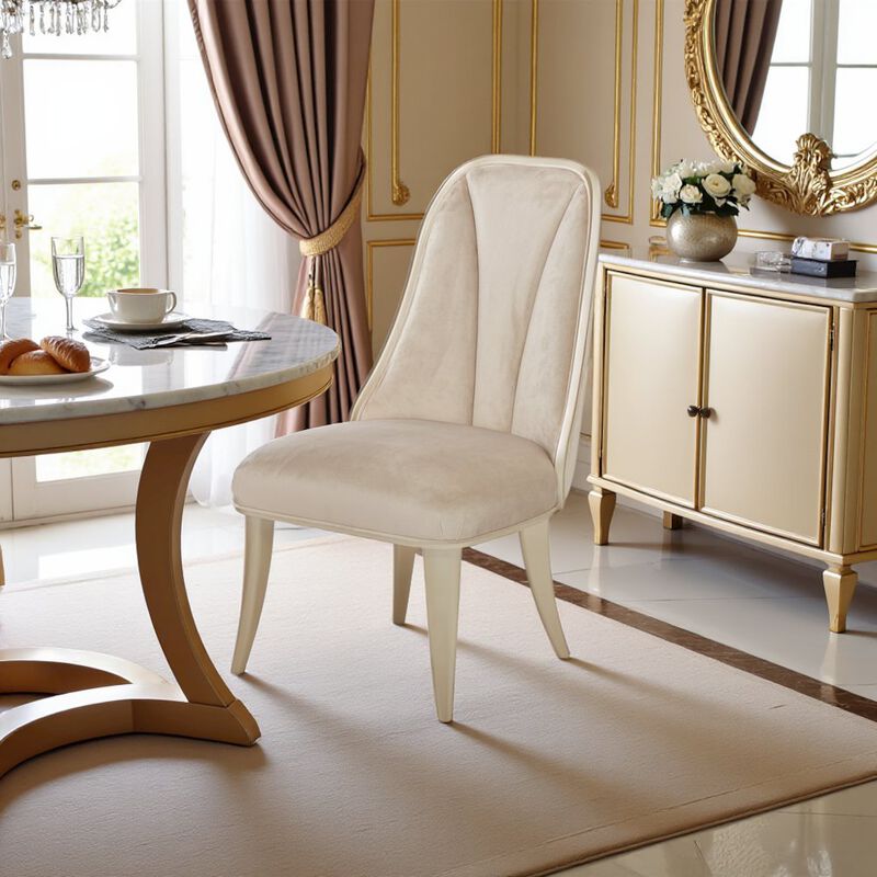Velvet Chairs Set of 2, Beige Chairs for Dining Table with Tall Back image number 2