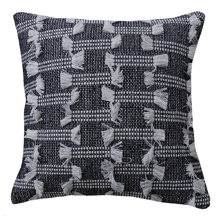 20" Black and White Handloomed Throw Pillow