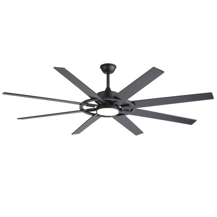 Breezary 72" LED Ceiling Fan with Light, 8 Blade, 6 Speed Reversible, High Airflow Indoor Fan