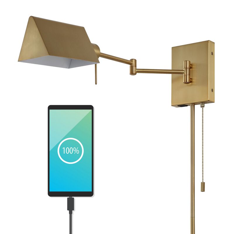 Arlo Farmhouse Industrial Single Swing Arm Plug In Or Hardwired Iron LED Wall Sconce with Pull Chain